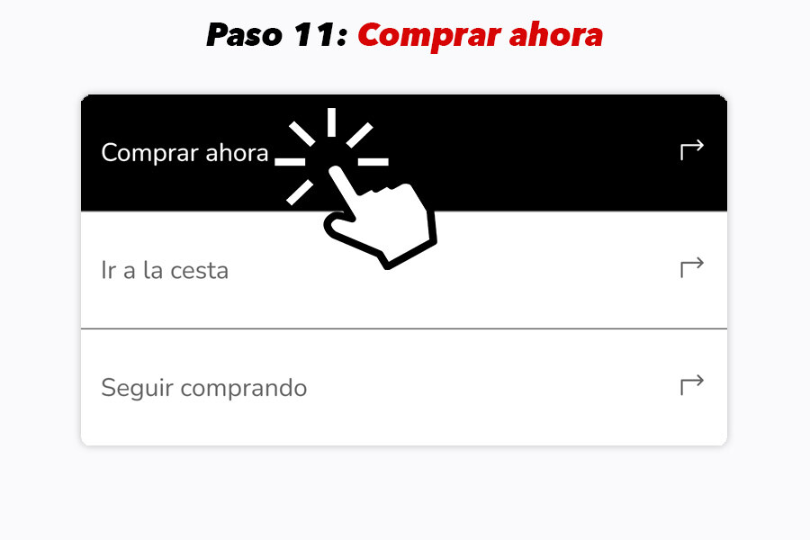 Opciones para avanzar: Comprar ahora, ir a la cesta o seguir comprando