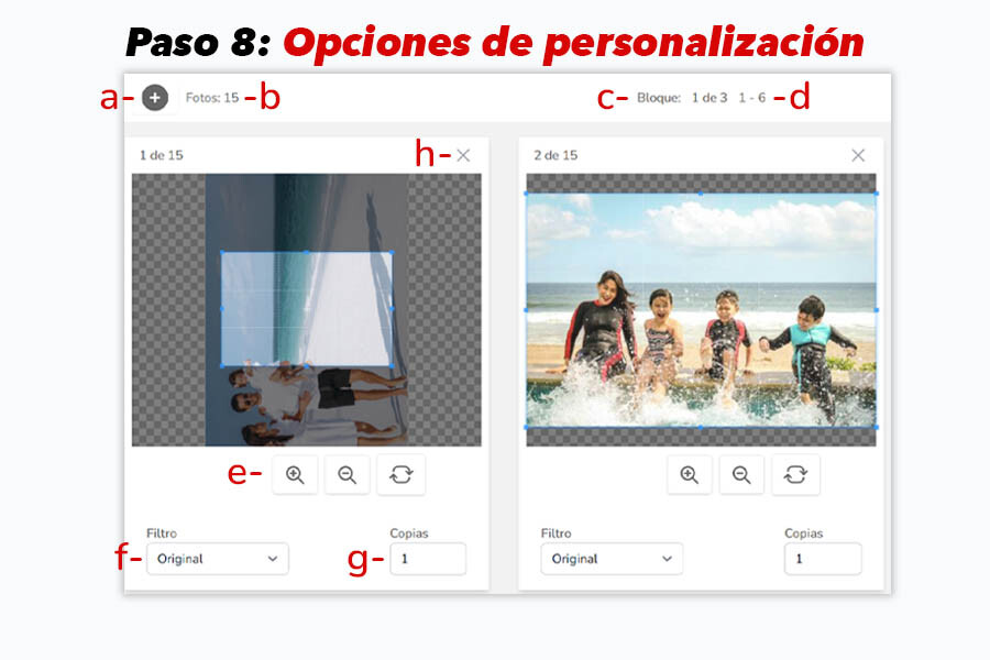 Opciones avanzadas de personalización en el Kiosco Gratuito de Mi Album