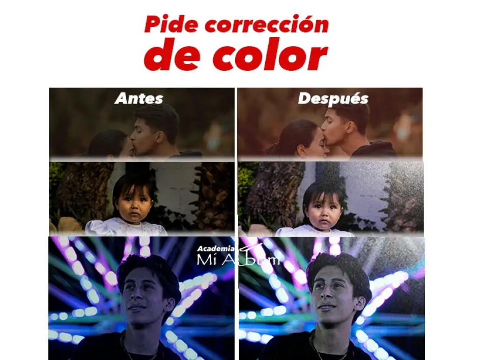 Corrección de color profesional en Mi Album: transforma tus fotos con tonos cálidos y claros para resultados vibrantes y llenos de vida.
