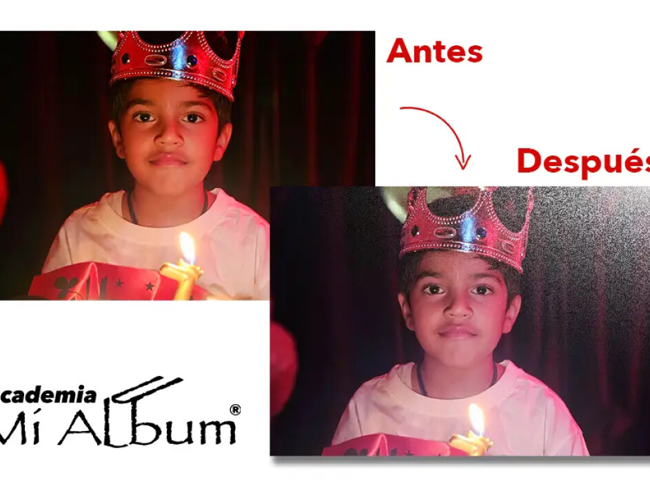 Corrección de color en Mi Album: ajuste de tonos cian para eliminar tendencia roja y resaltar los colores reales de la foto.