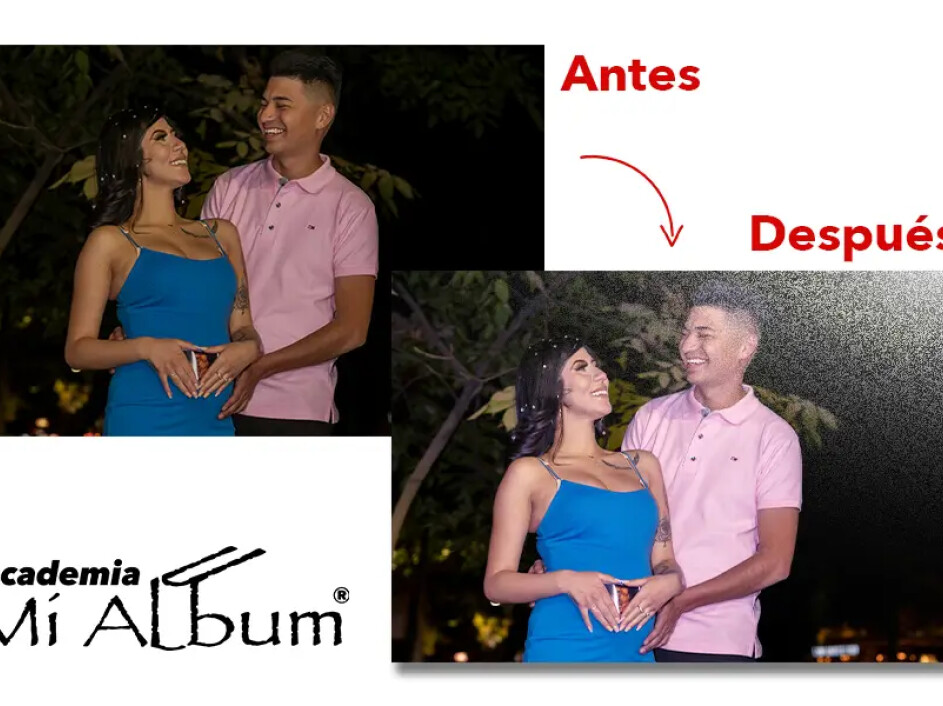 Corrección de color en Mi Album: ajuste de tonos fríos y densidad clara para fotos nocturnas con colores equilibrados.
