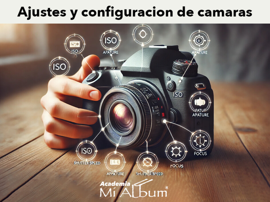 Representación gráfica de los ajustes de cámara DSLR con consejos útiles para fotografía.
