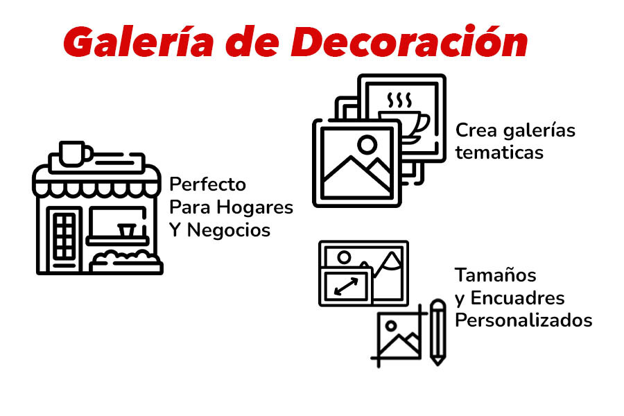 Galería temática de fotos para decoración de interiores, mostrando imágenes clasificadas como paisajes, urbanas y naturaleza, listas para la venta como cuadros personalizados.