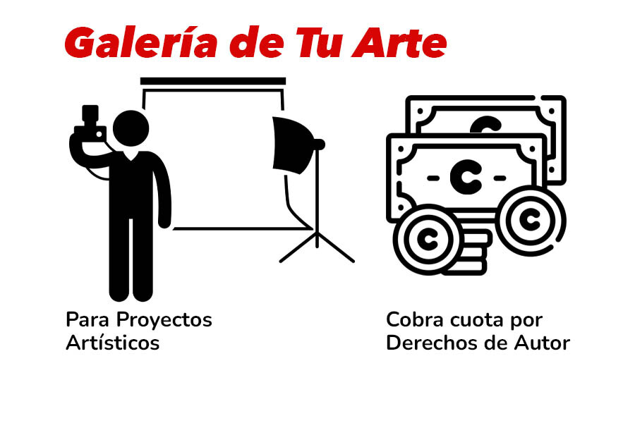Galería de arte personalizada mostrando obras únicas con descripciones y cobros adicionales por derechos de autor.