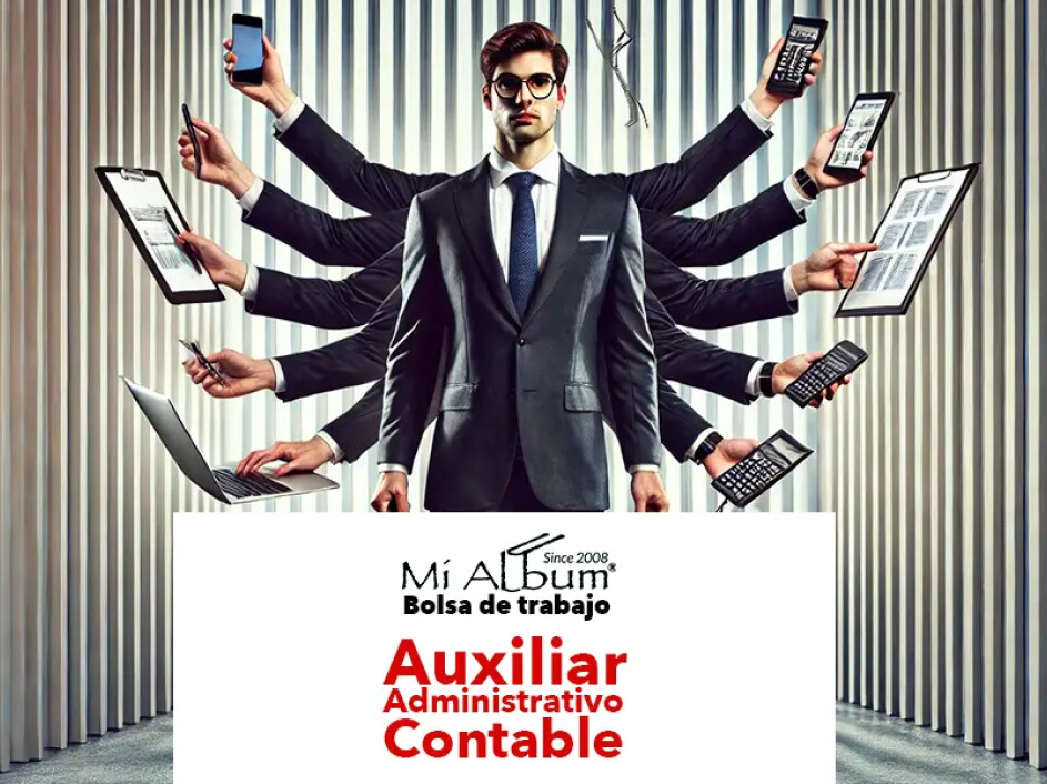 Vacante para Auxiliar Administrativo en Área Contable en Mi Album, CDMX, con responsabilidades en COI 10 y conciliaciones bancarias.