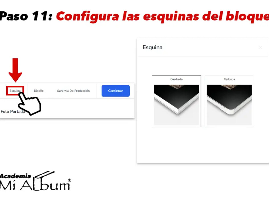 Configuración de esquinas del bloque interno para Fotobooks: cuadradas o redondeadas.