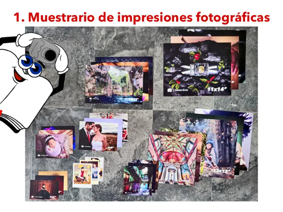 Muestrario de cuadros decorativos en diversos estilos y acabados, destacando calidad y personalización.