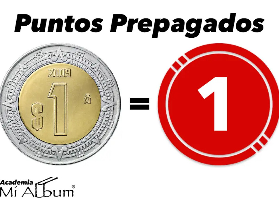Comparación visual entre moneda mexicana y punto prepagado de Mi Album.