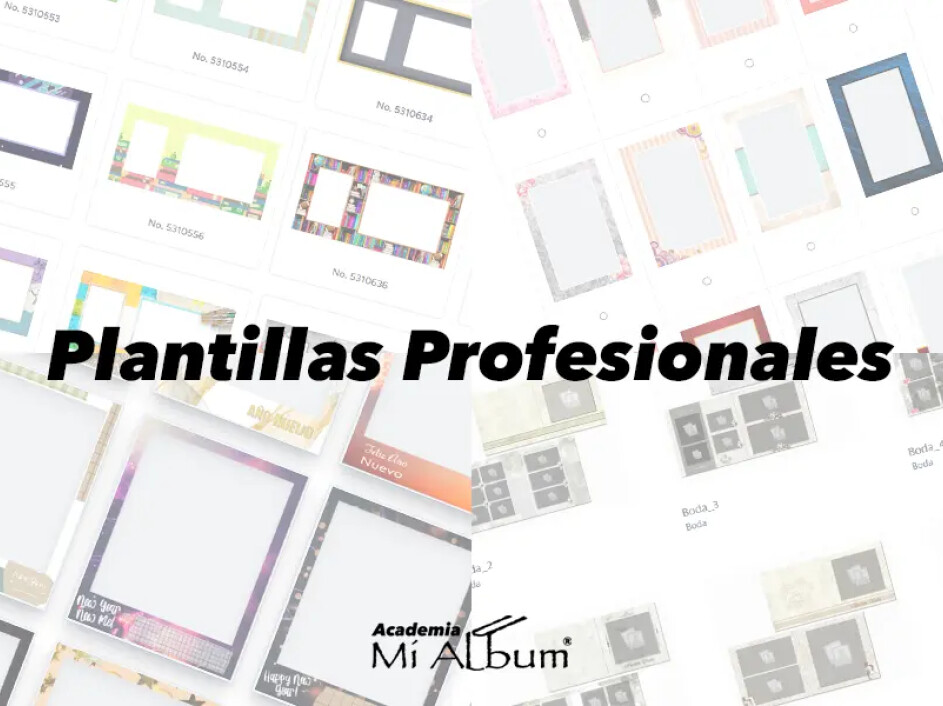 Vista de plantillas profesionales para fotobooks, collage y cuadros decorativos.