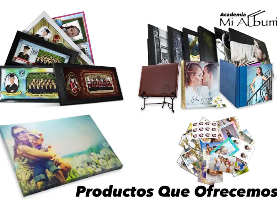 Variedad de productos fotográficos que ofrece Mi Album