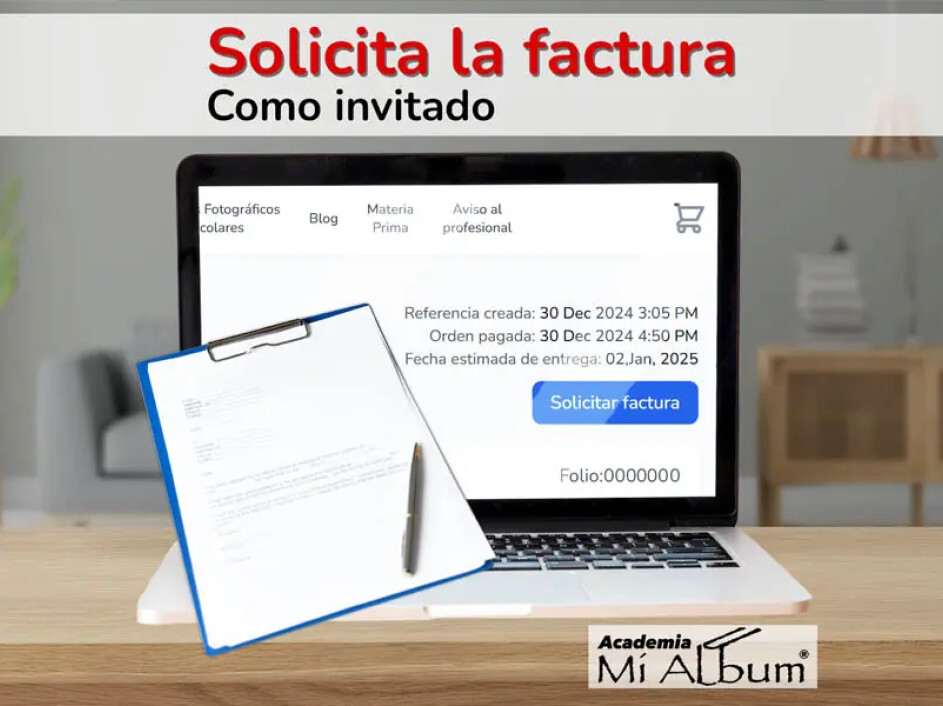 Pantalla de ejemplo del proceso para facturar un pedido en Mi Album como invitado.