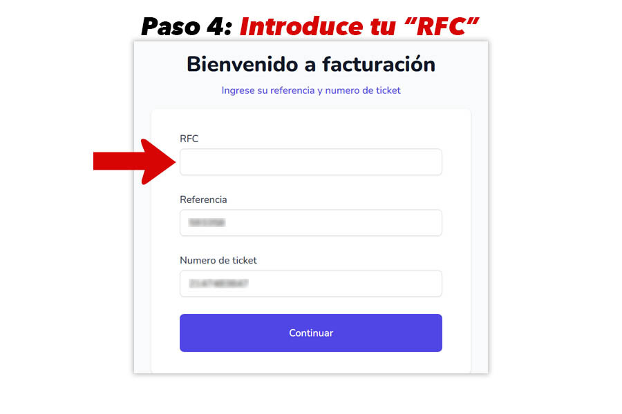 Formulario donde se solicita RFC, referencia y número de ticket.
