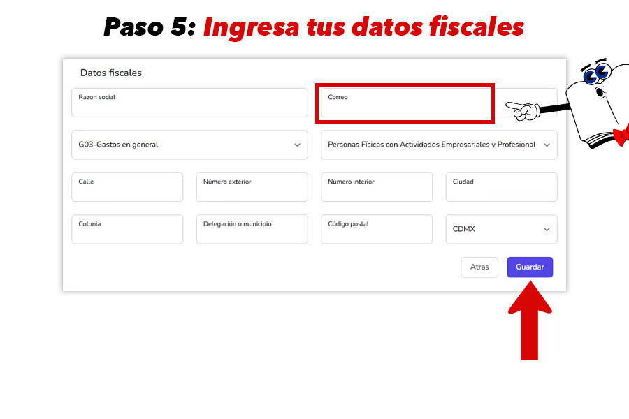 Vista del formulario completo para capturar datos fiscales.