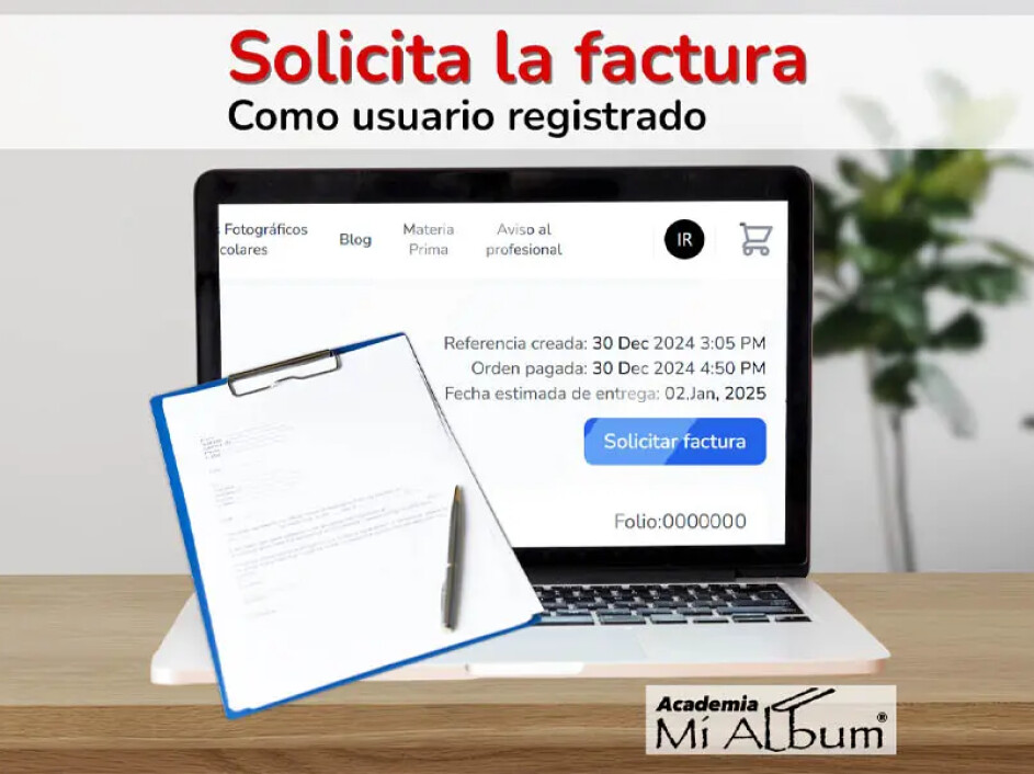 Pantalla que muestra el botón de solicitud de factura desde una cuenta registrada en Mi Album.