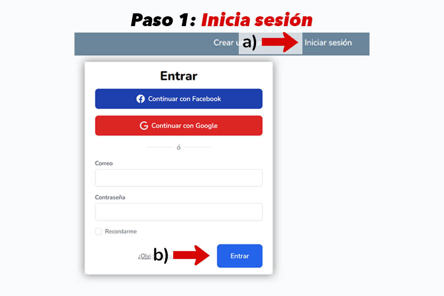 Pantalla de inicio de sesión en Mi Album con opciones de acceso.