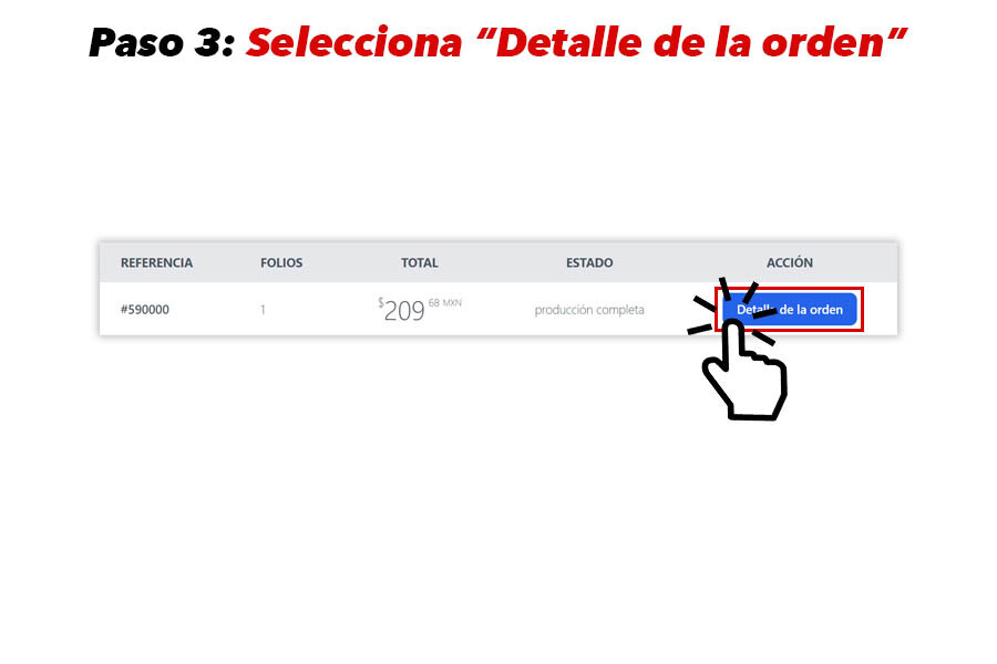 Vista del listado de pedidos con botón de detalle de la orden.