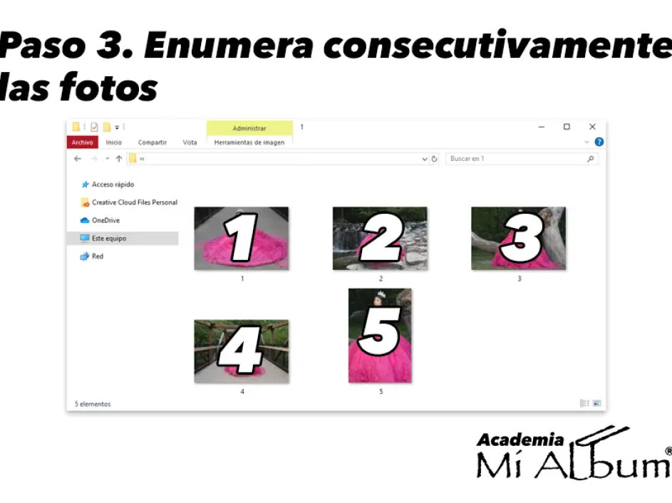 Carpeta con cinco fotos numeradas del 1 al 5 listas para su uso en diseño
