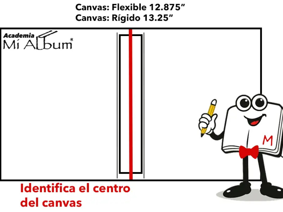 Visualización de la regla central y lomo sin textos en el diseño de un álbum layflat, explicado por el Mino de Mi Album.