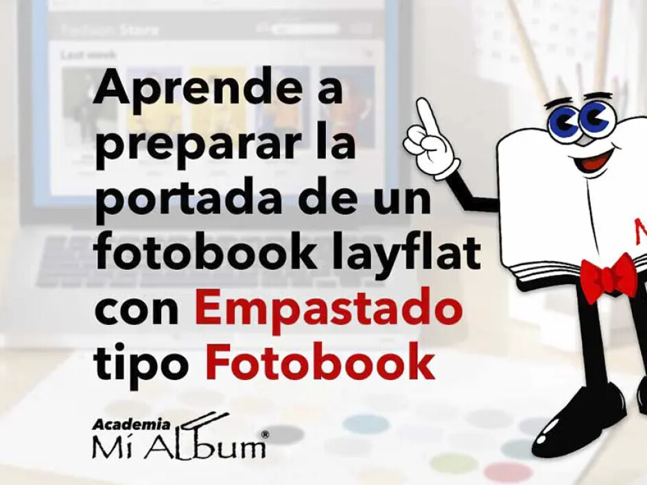 Esquema visual de portada para álbum layflat con empastado estilo fotobook, mostrando zona de diseño y margen para doblado de tapa dura.