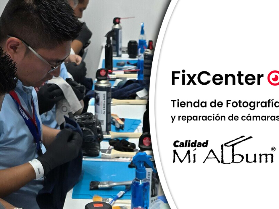 Técnicos especializados trabajando en la reparación de cámaras y lentes en Shutter Center, con herramientas profesionales y enfoque en la calidad.
