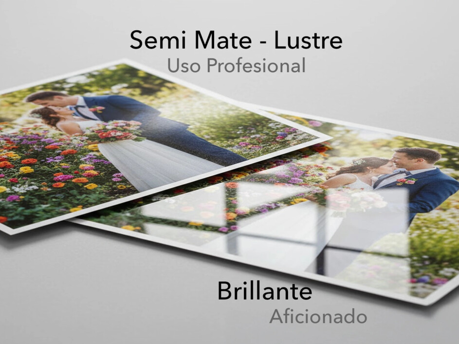 Proceso de impresión en papel fotográfico profesional con acabados lustre y brillante de alta durabilidad