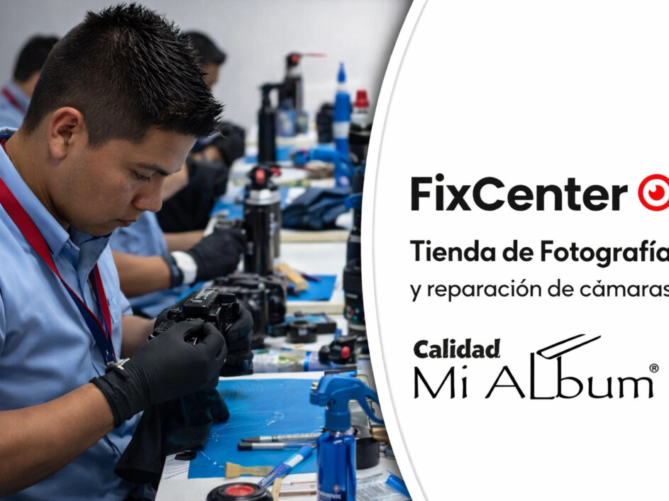 Técnicos especializados trabajando en la reparación de cámaras y lentes en Shutter Center, con herramientas profesionales y enfoque en la calidad.