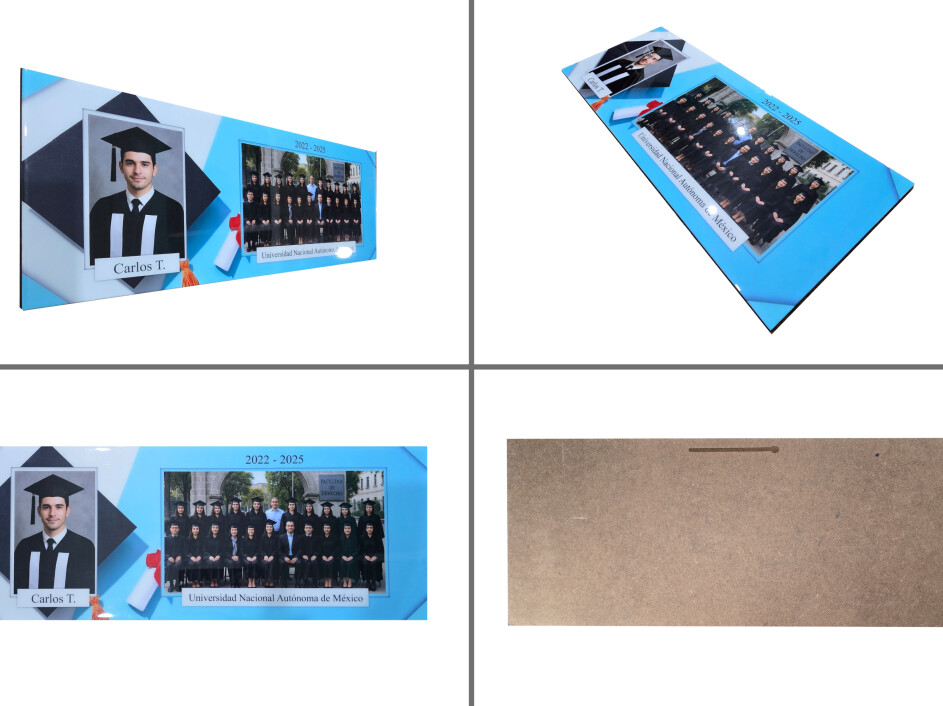 Cuadro escolar cuadrado en MDF con fotografía montada al ras y acabado limpio