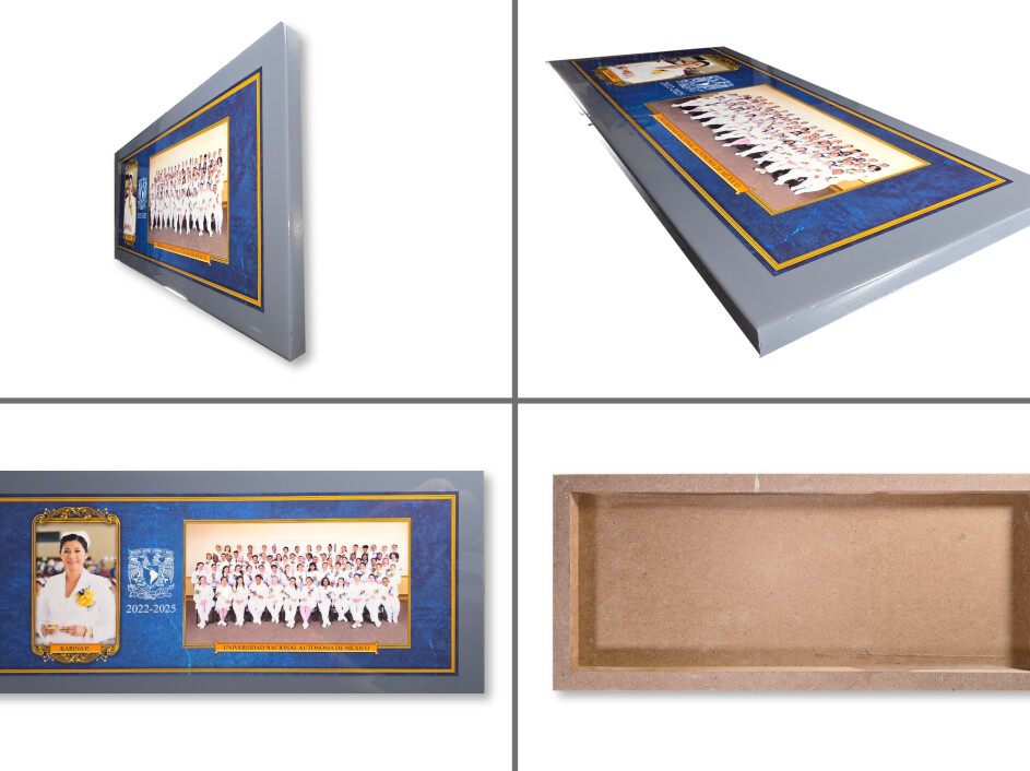 Cuadro escolar con bastidor cuadrado y margen decorativo en varios colores