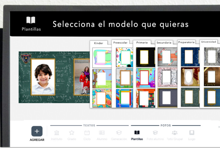Selector de plantillas escolares para elegir modelos en el editor de Mi Album CDMX