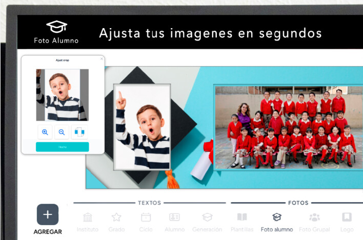 Editor de foto de alumno para ajustar encuadre e imagen en plantillas escolares en Mi Album CDMX