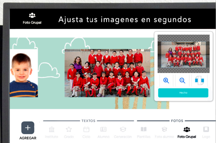 Editor de foto grupal para ajustar imagenes en plantillas escolares en Mi Album CDMX