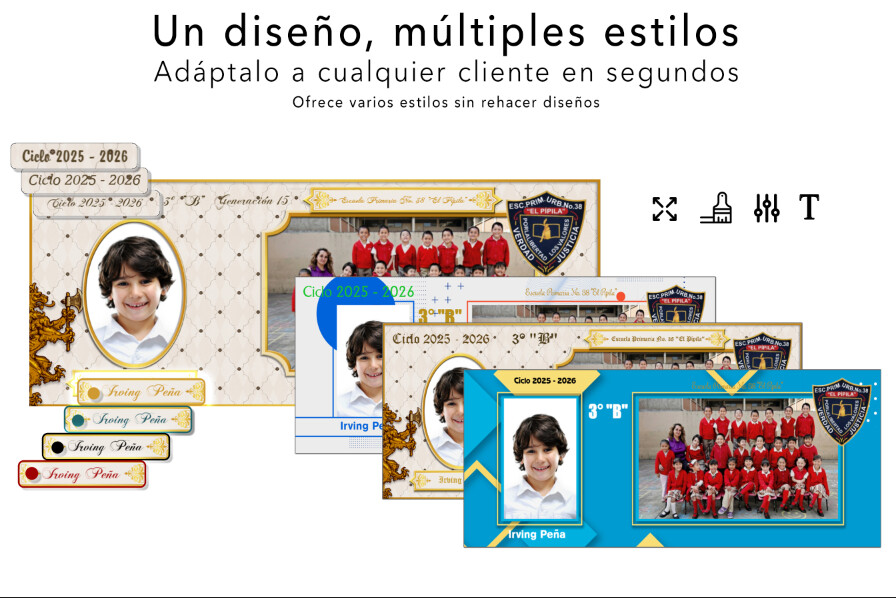 Cambio rápido de estilos en plantillas escolares con personalización por alumno