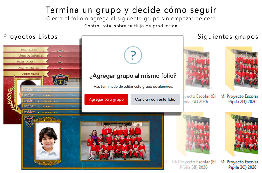Decisión final al terminar un grupo escolar: agregar otro grupo o concluir el folio